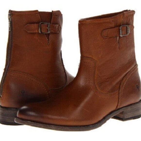 Frye Pippa Brown Back Zip Short Women's Boot Cognac Size 6 1/2 - Picture 1 of 7